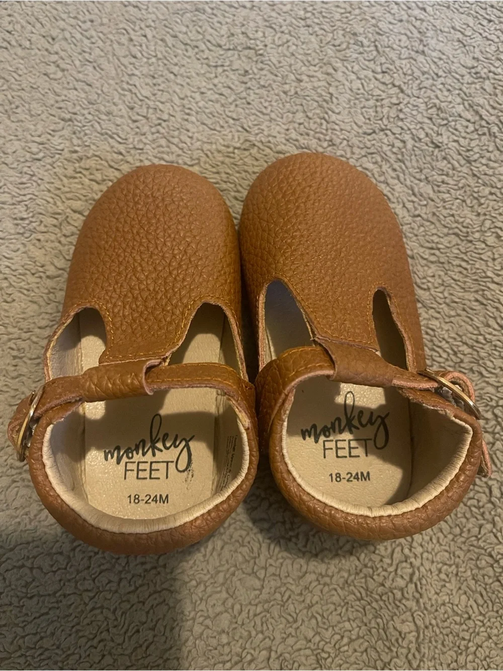 Monkey Feet Classic T-Strap Baby Walker Shoes in Tan